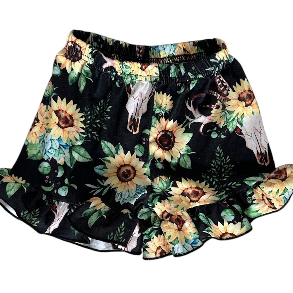 Boutique Sunflower Skull Shorts 12-18 months Baby Girl euc country boho